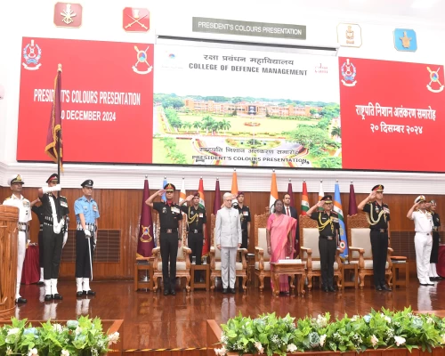 President of India awards Colours to College of Defence Management, Secunderabad